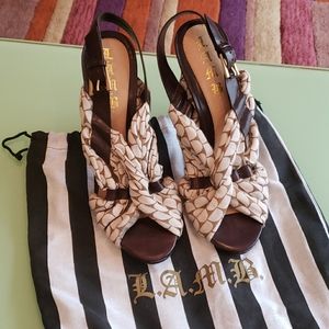 L.a.m.b Like new open toe sling back high heels